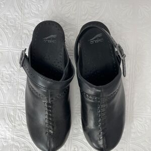 Dansko Professional Black Leather Slingback Buckle Comfort Mule Clogs Size 40